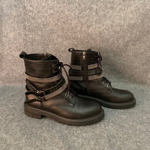 Inuovo Women’s Black Lace Up Booties Lottie strap Side Zip Ankle Boots - Picture 6 of 10